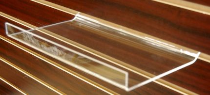 ACRYLIC SLATWALL SHELF WITH LIP 12"W X 6"D