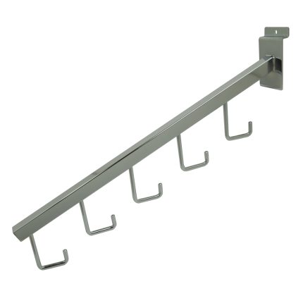 SLATWALL DOWN SLANT DISPLAY ARM WITH 5 HOOKS, CHROME